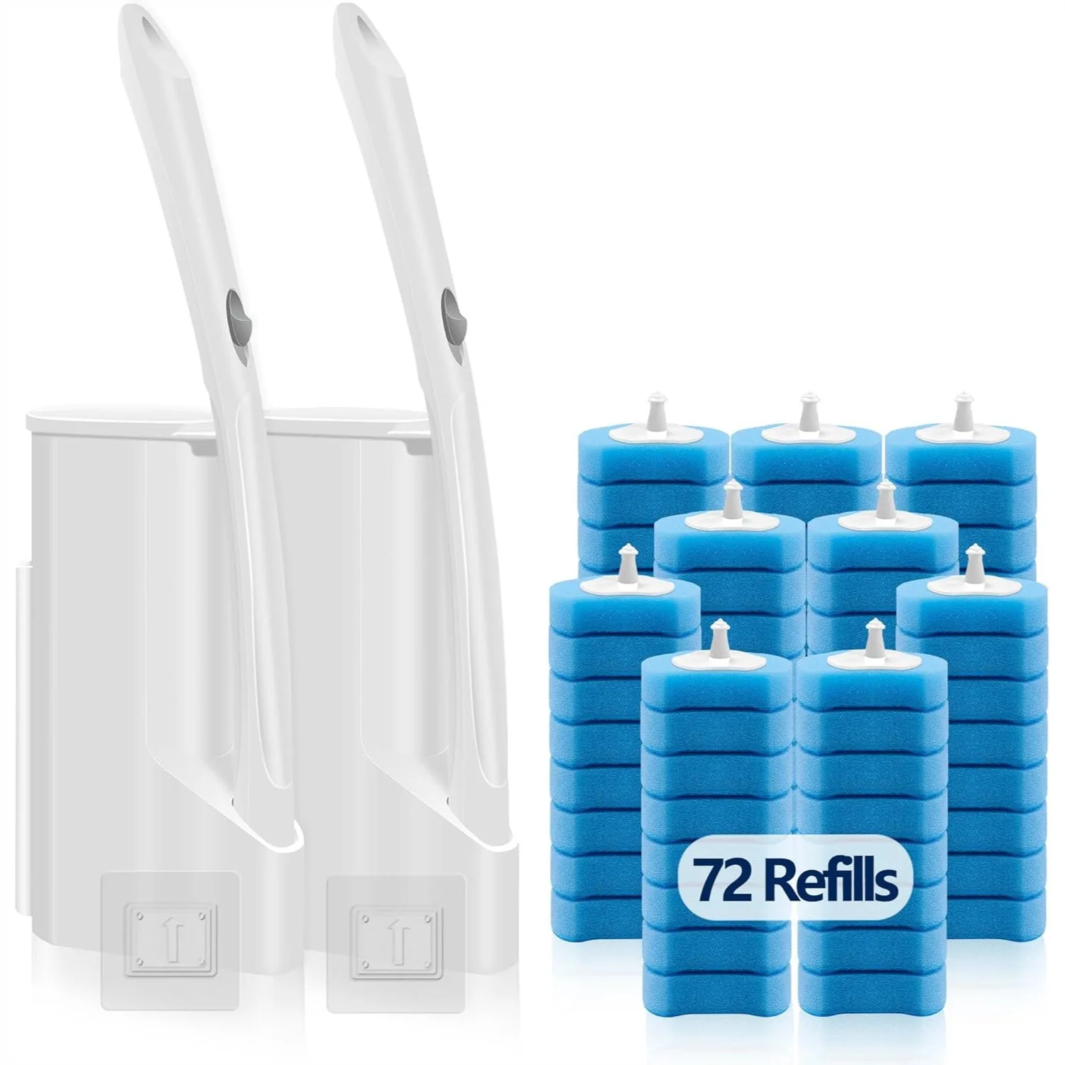 

Disposable Toilet Bowl Brush and Holder, 2 Pack with 72 Refills, Wall-Mounted Storage Caddy for Deep Scrub Cleaning
