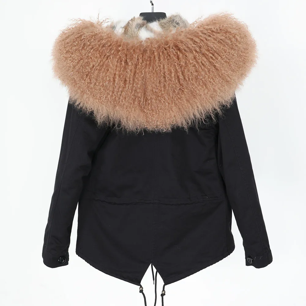 MAOMAOKONG 2023 winter Women's jacket bomber Real fur coat women coats short natural Mongolia wool fur collar rabbit liner Parka