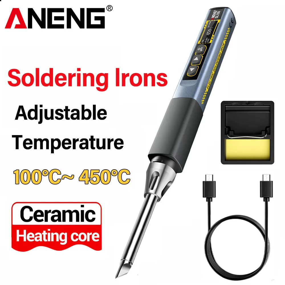 

ANENG Soldering Irons kits Welding Type-c Charging 96W Portable Adjustable Temperature 28V Fast Heat Tester Electric Tools