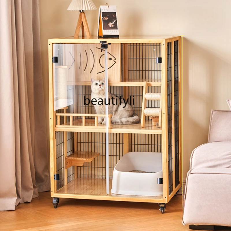 

Panoramic Cat Villa Super Large Free Space Cattery Home Cat Nest Solid Wood House Luxury Cabinet Indoor Cat Cage