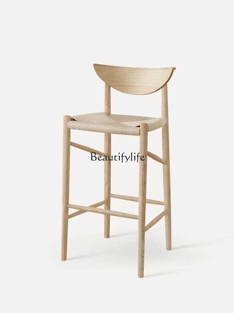 3Braided rope solid wood designer Denmark Nakajima Taiwan Nordic rattan Chinese-style Japanese commercial bar chair