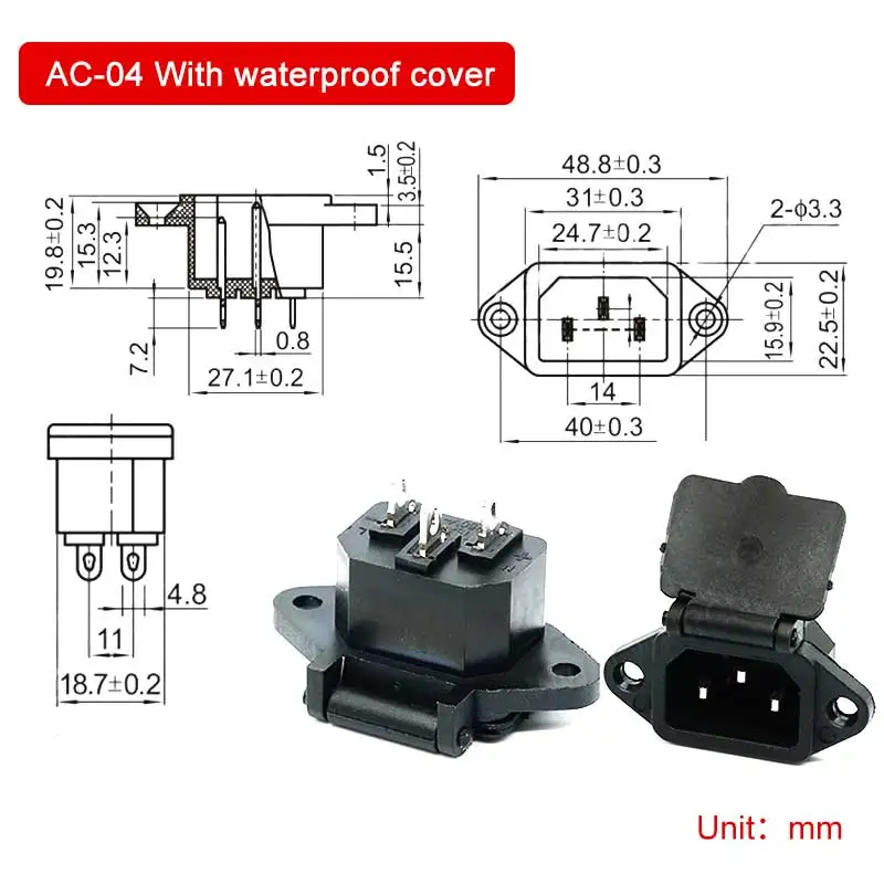 AC Power Socket Plug E-bike Electric Vehicle Pin Elbow Charging Cable AC-04 Male and Female Lithium Battery Connector Adapter