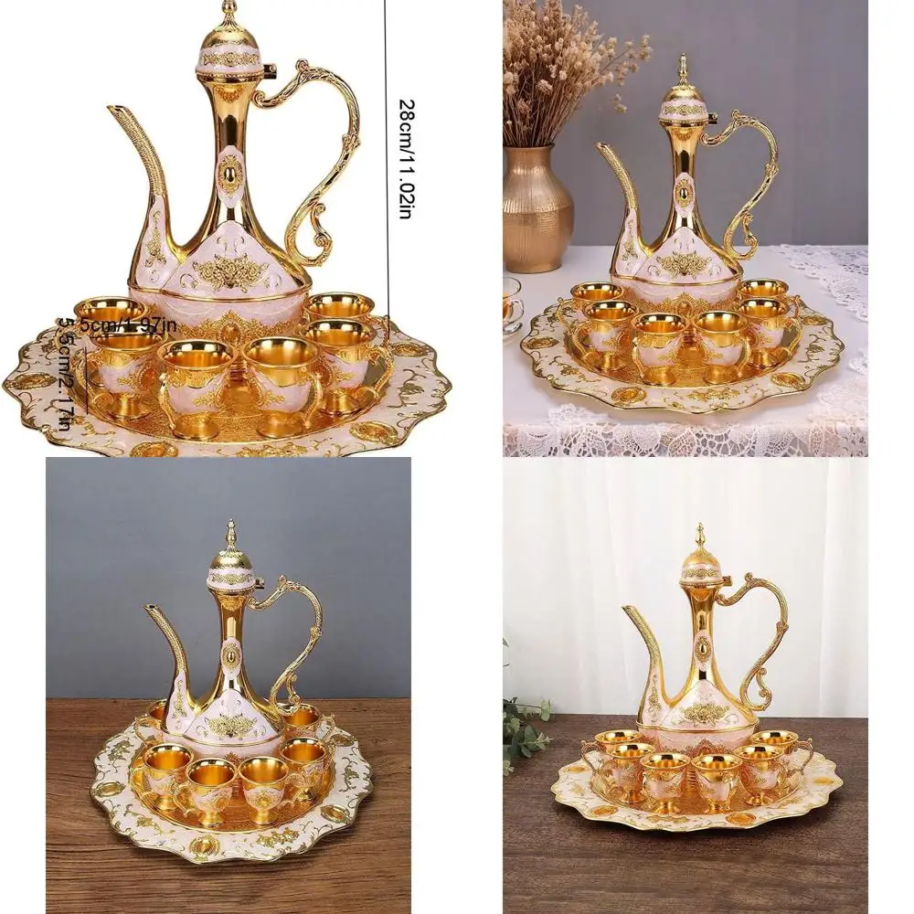 

Vintage Turkish Coffee Pot Set - Golden White for Adults, Home Party Decor, Large Service Set