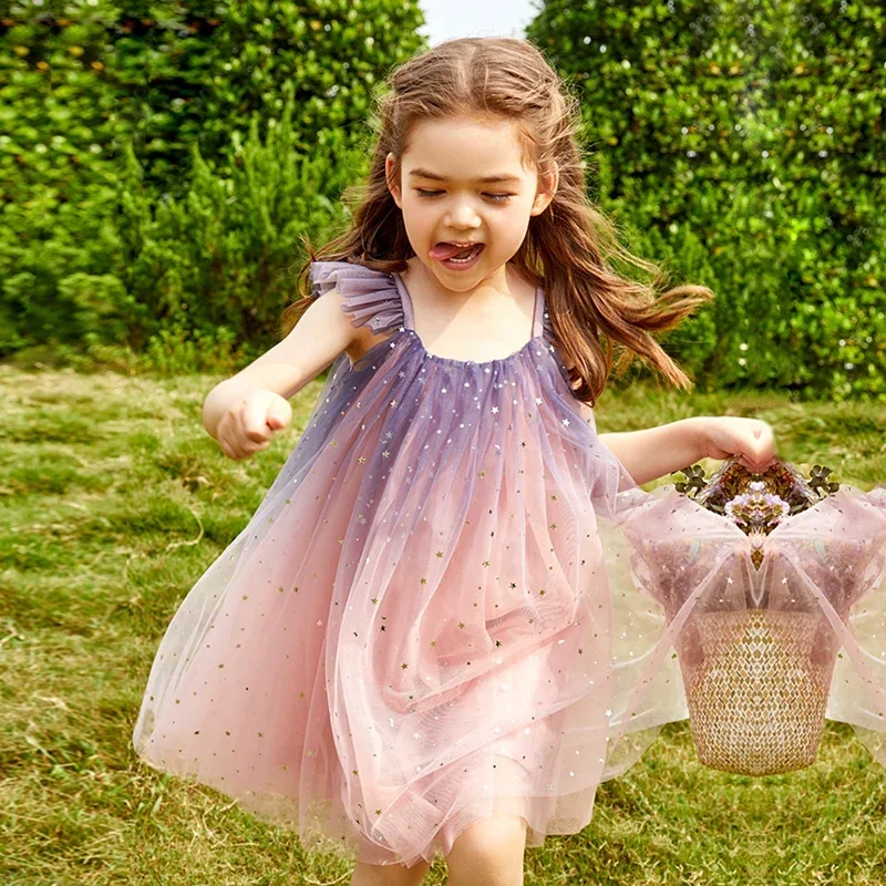 Summer Dress for Girls 3-8 Years Suspender Sequin New Birthday Princess Dress Ruffles Tulle Children Vacation Casual Vestidos