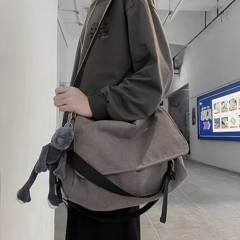 

Black/Gray Canvas Crossbody Bags Women Men Fashion Unisex Shoulder Handbags Big Capacity Messenger Bag Female Male School Bag