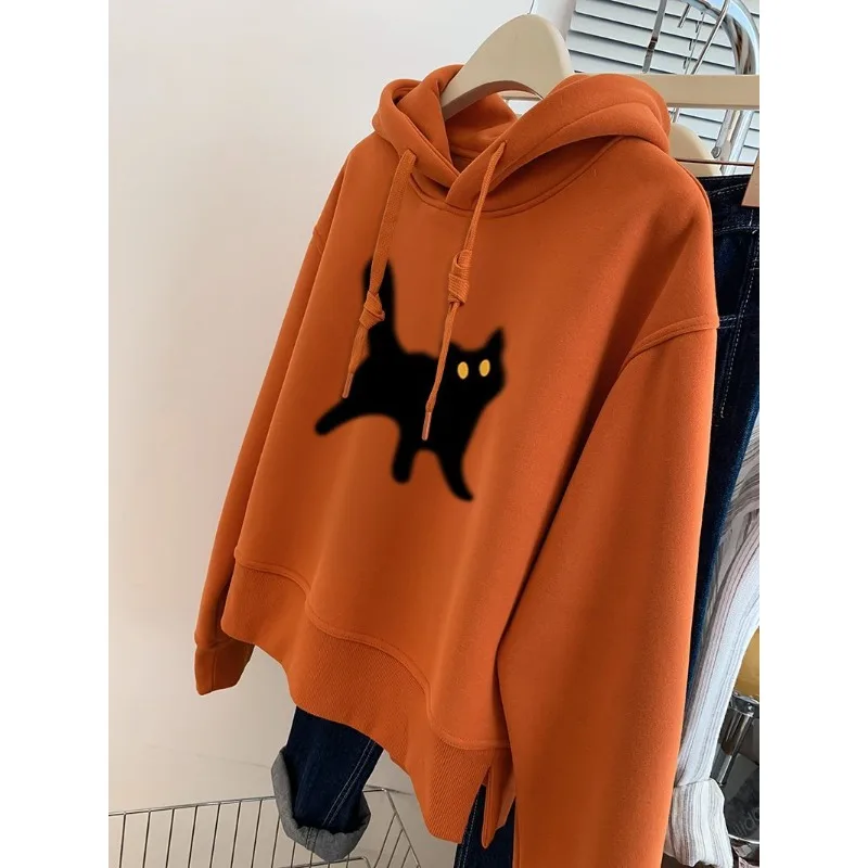 سويت شيرت نسائي للخريف والشتاء مخملي سميك فضفاض للتخسيس متعدد الاستخدامات بقلنسوة