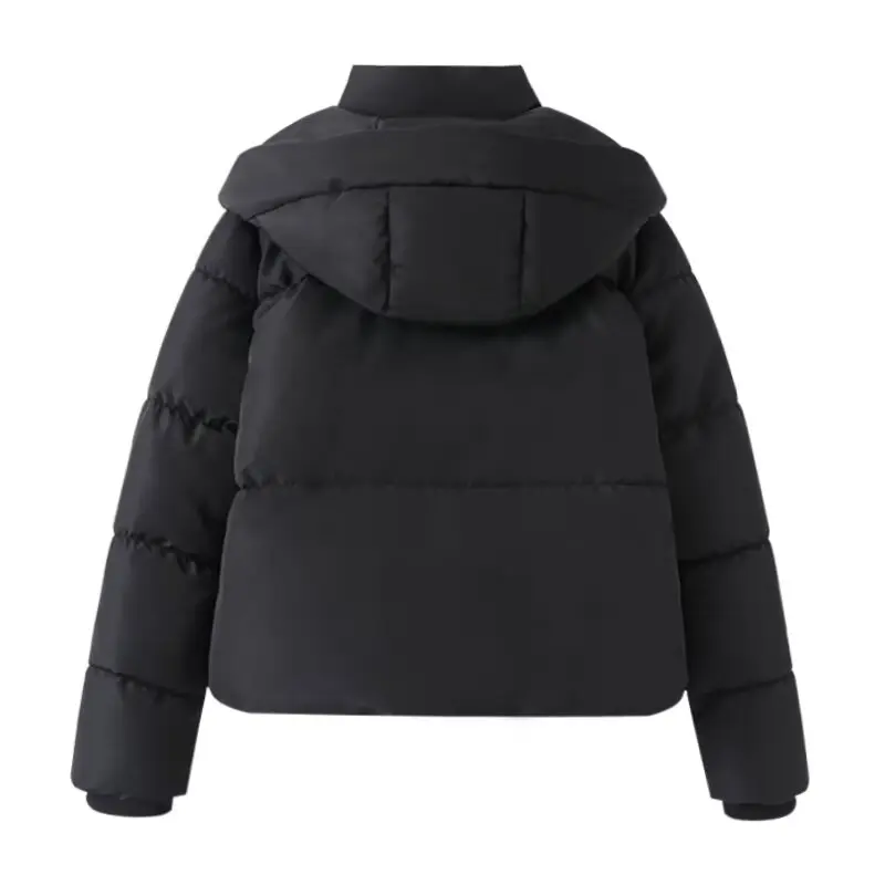 TRAFZA-Manteau Rembourré Noir pour Femme, Veste à Capuche Décontractée, Simple et Polyvalent, Nouvelle Mode Automne Hiver 2024