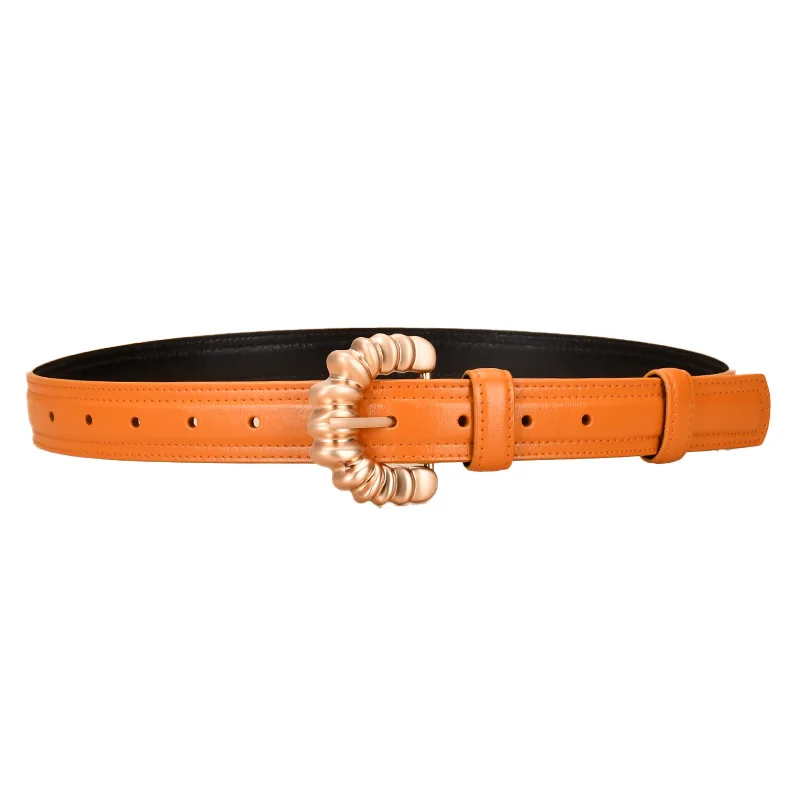 Women's Simple Belts with Candy Color Threaded Buckle Genuine Cowhide Designer Belt Miss Accessories