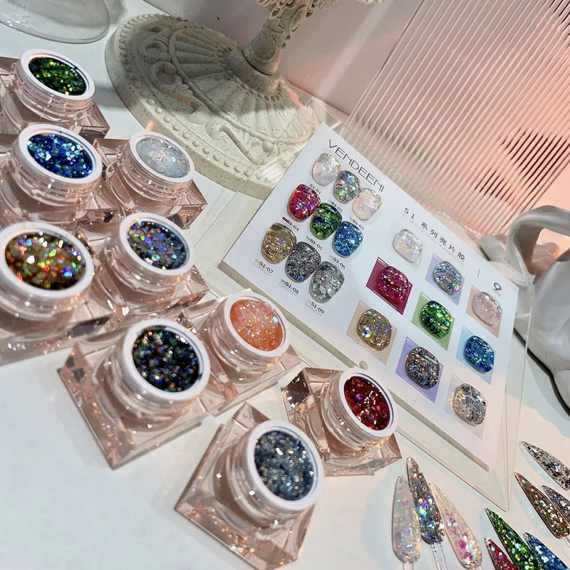 

VENDEENI 9 colors Flash Nail gel set Nail salon 2024 New Professional Hot sale Fashion Nail Art Kit Non-toxic UV gel Wholesale