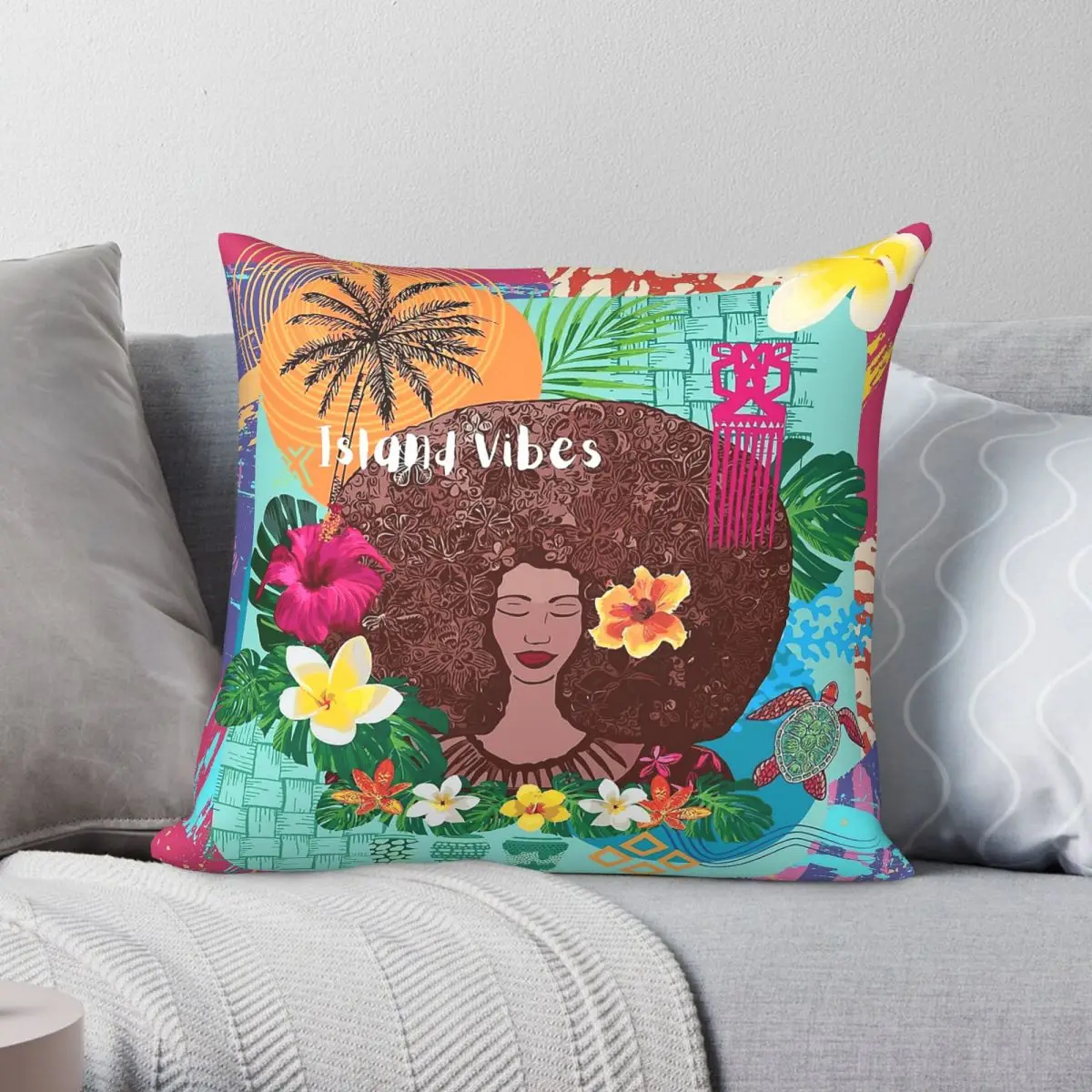 Tropical Island Vibes Square Pillowcase Polyester Linen Velvet Printed Decorative Pillow Case Sofa Cushion Cover Wholesale 45x45