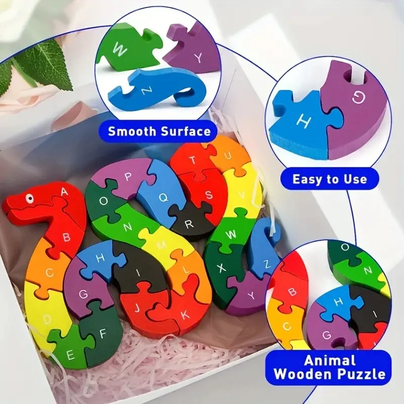 Montessori Children\'s Wooden Puzzle Toy 26 English Alphabet Number Animal Shape Cognition Educational Toys for Boys Girls Gift