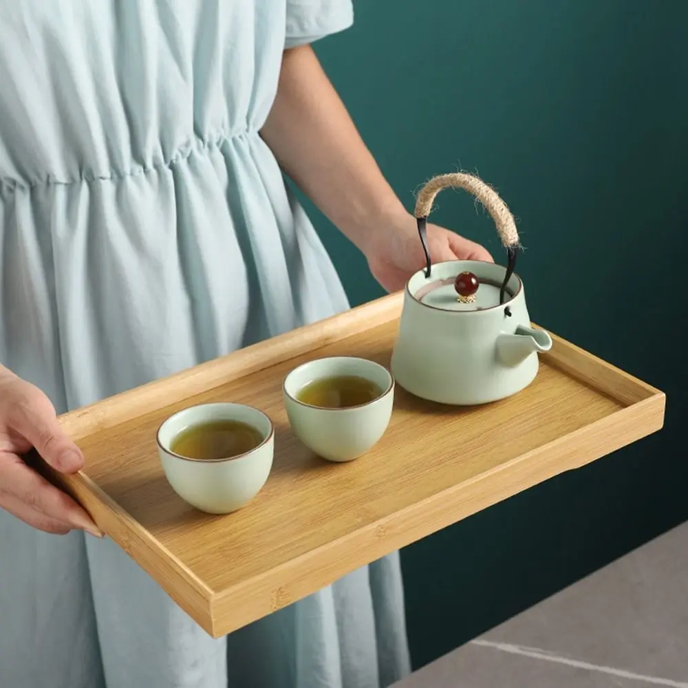 Decorate Tray Natural Bamboo Bamboo Wooden Tray Rectangular Retro Style Serving Tray Dessert Pallet Coffee Table - view 5