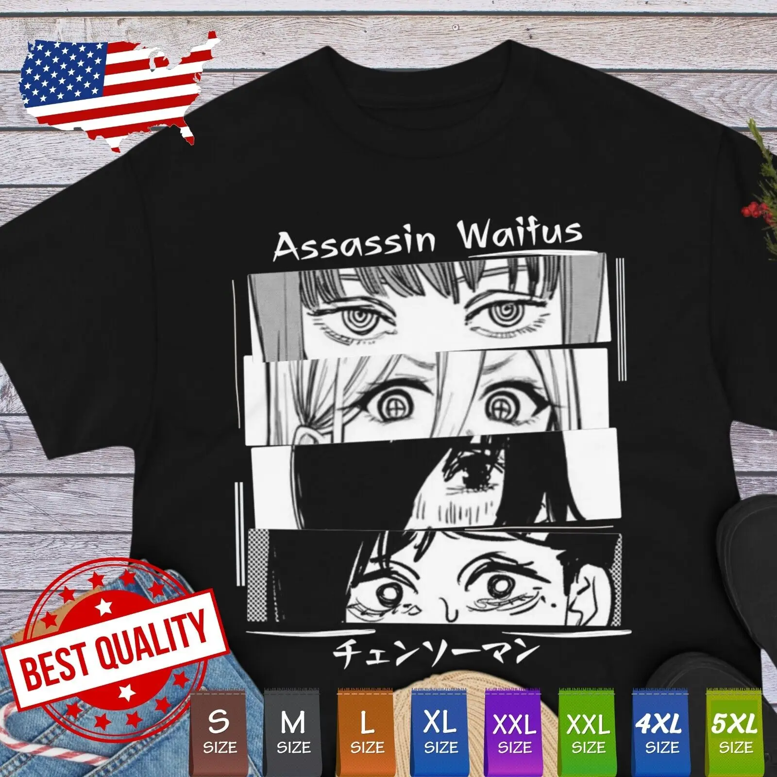 

Assassin Waifus Chainsaw Man T-Shirt Japan Anime/ Himeno Kobeni Power Makima Tee