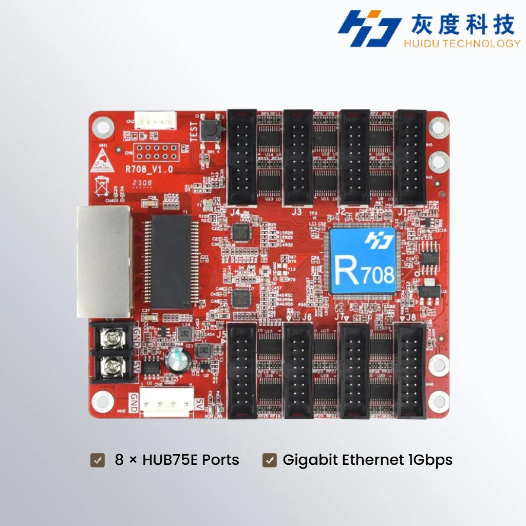 Huidu HD‑R708 Receiving Card 8*HUB75E Ports Gigabit Ethernet for LED Display Screen Support Synchronous Asynchronous Controller