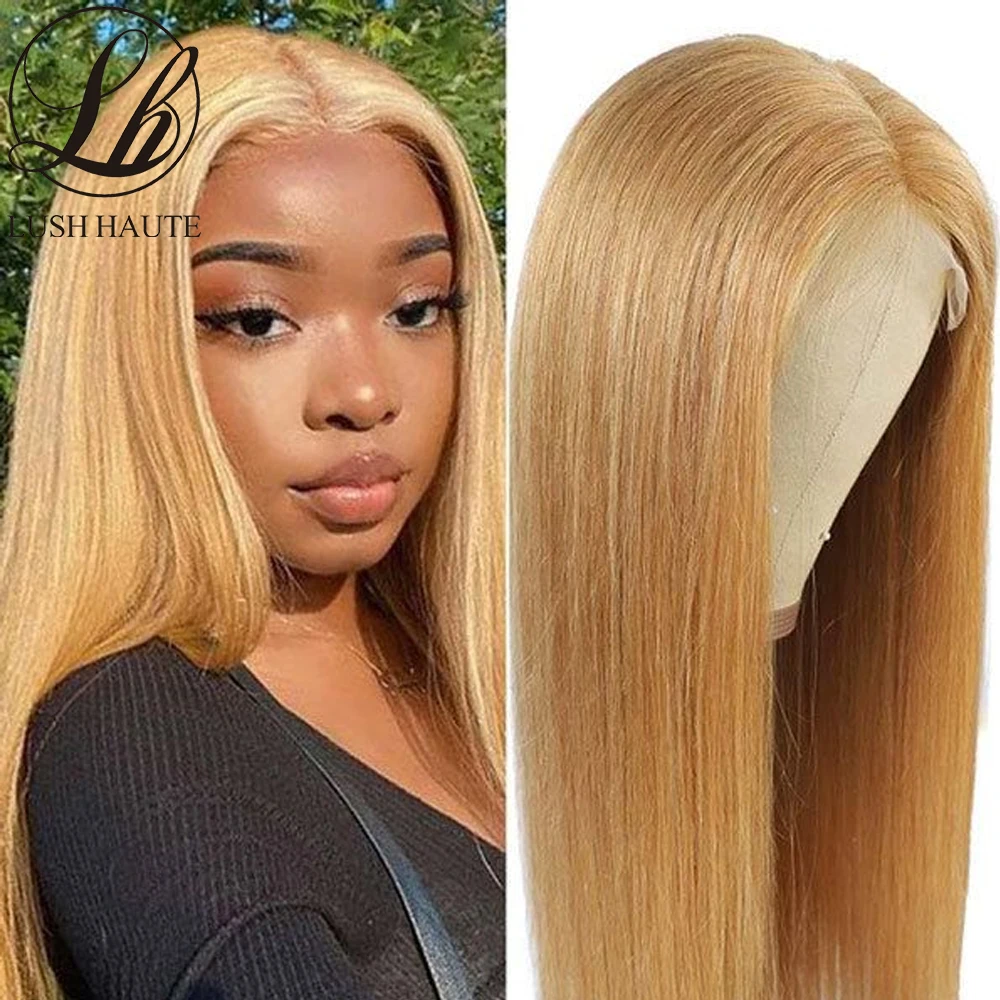 

30 Inch Honey Blonde Straight Lace Front Wig #27 Color Ombre Synthetic Straight 13x4x1 T Part Lace Frontal Wigs for Black Women