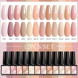 10/12PCS Nude Gel Nail Polish Set Pink Red Glitter Semi Permanent Hybrid Gel Varnishes Soak Off UV Lamp For Manicure Base Top