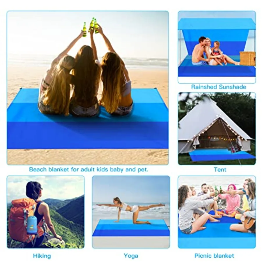 BYDOLL بطانية شاطئ مقاومة للماء ومضادة للرمل كبيرة 78 بوصة × 81 بوصة 10 × 9 بوصة خالية من الرمال سجادة للرحلات مقاومة للماء وقابلة للتعبئة