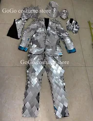 Silver Pink Mirror Men's Set Personalized Performance Clothing Private Customized Tour Amusement Park Clothing Bar Stage