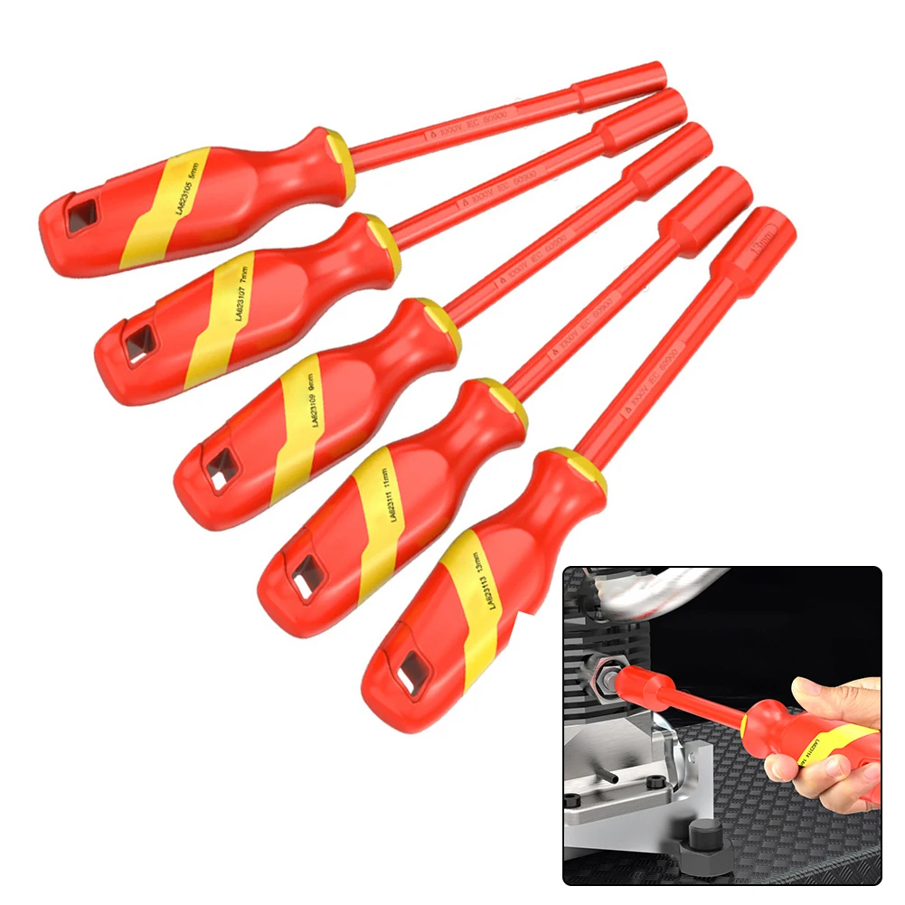 

1pc Insulated Socket Wrench 4-14mm 1000V VDE High-voltage Bushings For Electricians Insulation Tools Replacement Accessories