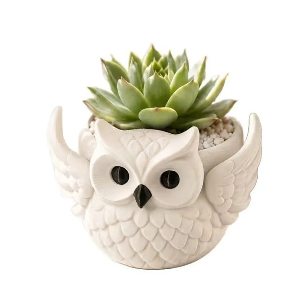 Creative 3D Printed Owl Flower Pot Hollow Out Plastic Succulent Flowerpot Cute Animal Pen Holder Outdoor Garden