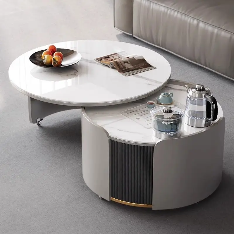 

Каменная плита Кунг-фу гостиная бытовой свет роскошная маленькая квартира современный простой круглый чайный столик встроенный чайный столик кофе