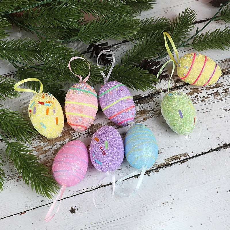 

6Pcs Colorful Easter Eggs Painted Bird Pigeon Eggs Easter Tree Hanging Ornament Happy Easter Party Decoration DIY Craft Kid Gift