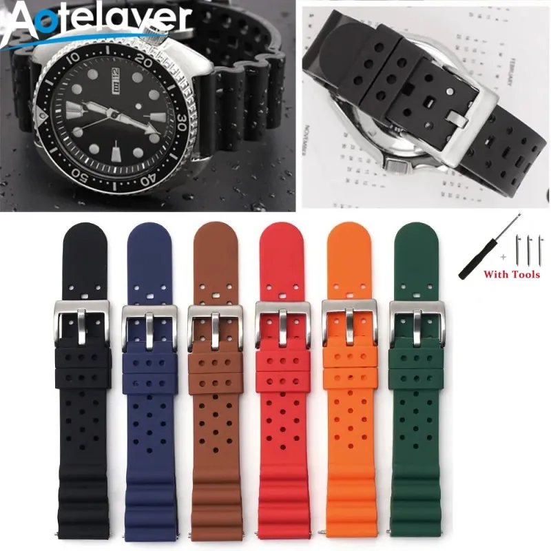 20mm 22mm Quick Release Silicone Rubber Diving Watch Strap for Universal WatchBand Waterproof Sport Wristband Accessories