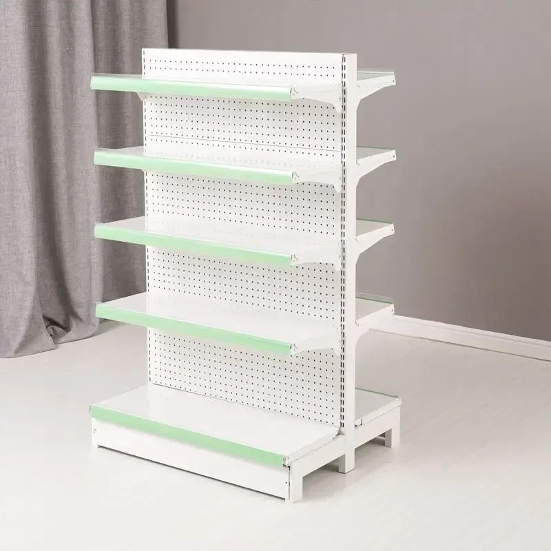 

white double-sided supermarket shelve washing stationery