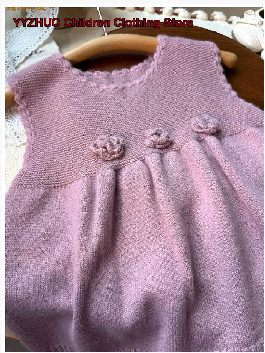 Girls Cashmere Vest Dress Kids Autumn Winter Thickened Waistcoat Outerwear for Little Girls