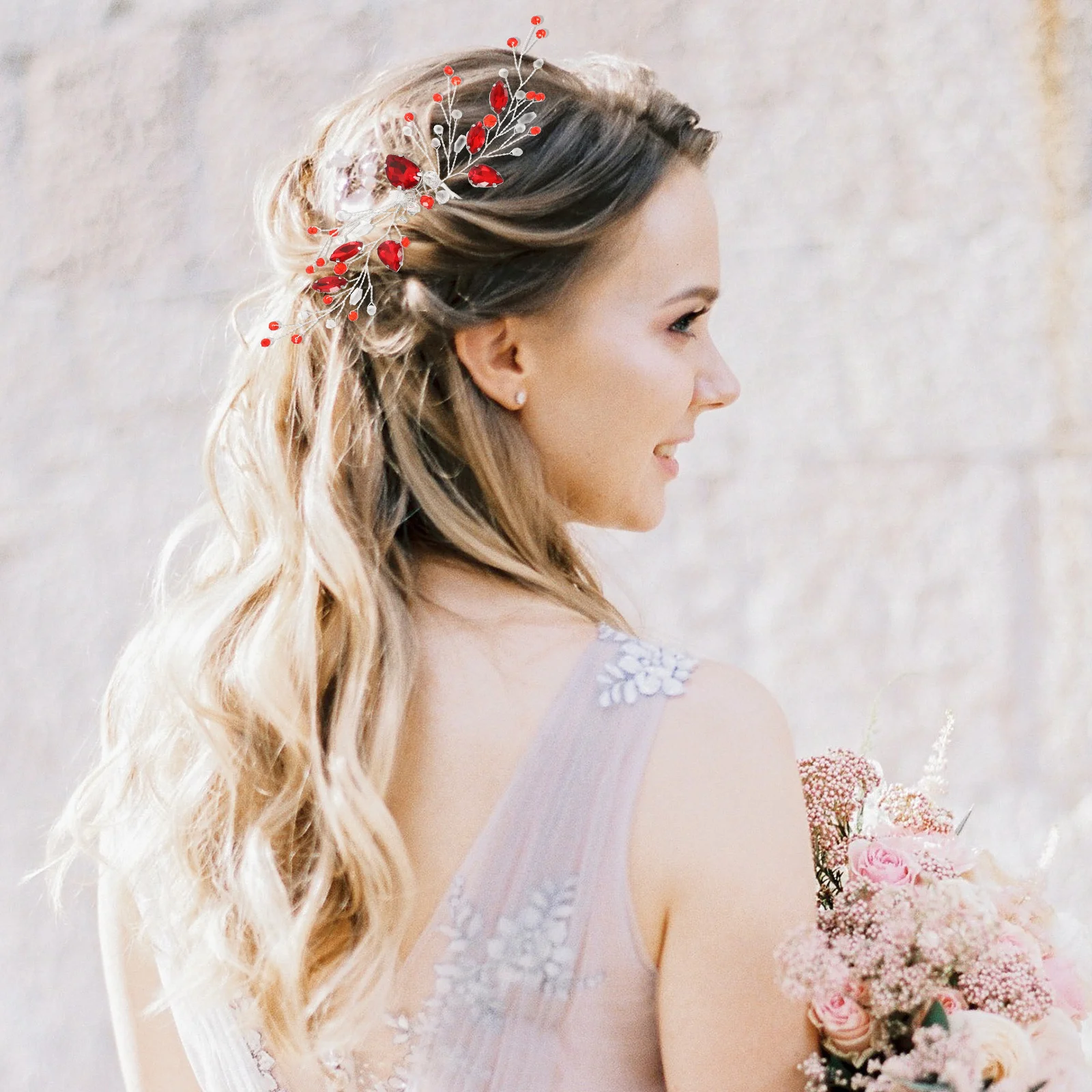 

Red Rhinestone Hair Side Comb Bridal Clip Wedding Hair Accessories Girls Hairpin Girl Headpiece Rhinestone Headpieces for Women