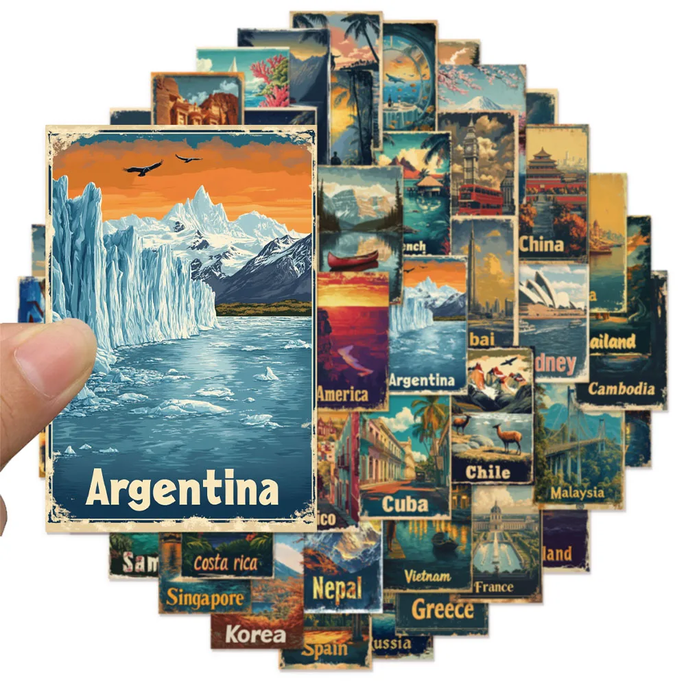 50PCS Creative 1950s Retro Travel Poster Stickers Decorative Phone Cases Laptop/Motorcycle Waterproof Stickers