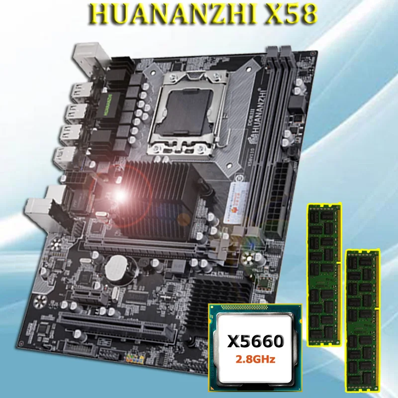 

Комплект материнской платы HUANANZHI X58 LGA 1366, процессор Intel Xeon X5660 2,8 ГГц 2*4 ГБ 8 ГБ ОЗУ REG ECC, компьютерное оборудование с гарантией