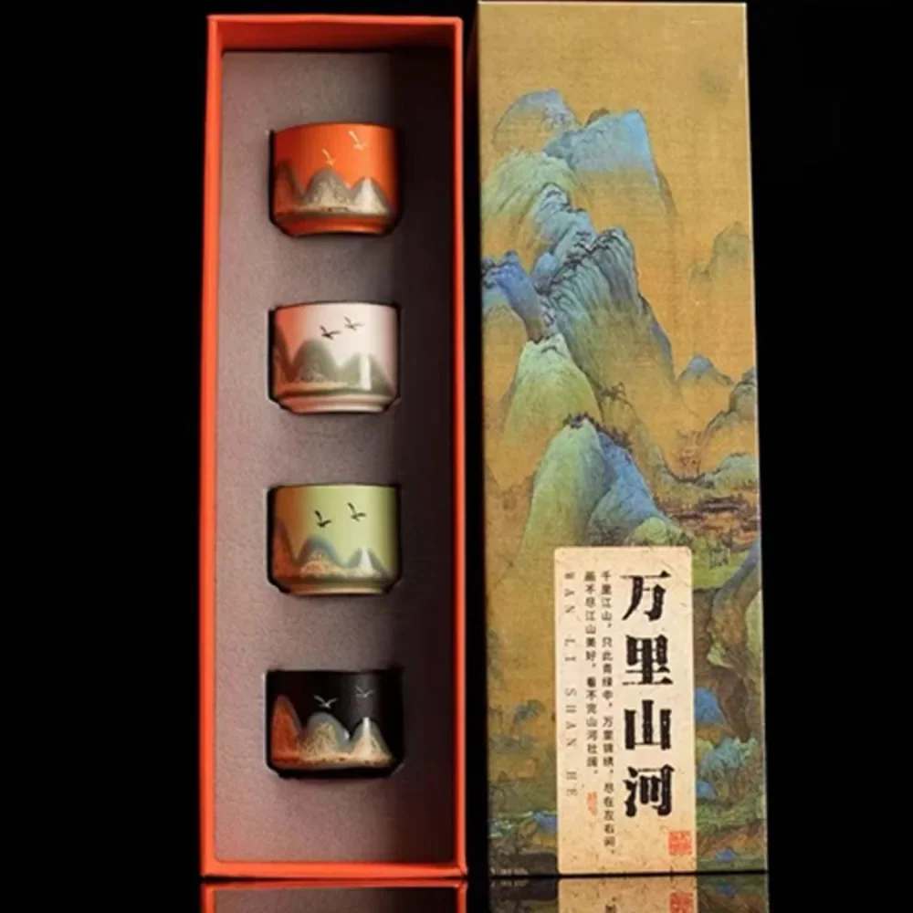 كوب شاي ماونتن فيو، طقم ساكي كوب صيني ياباني، طقم أكواب شاي أسود بنمط طيور ماونتن فيو (خمس قطع)، صغير الحجم #2