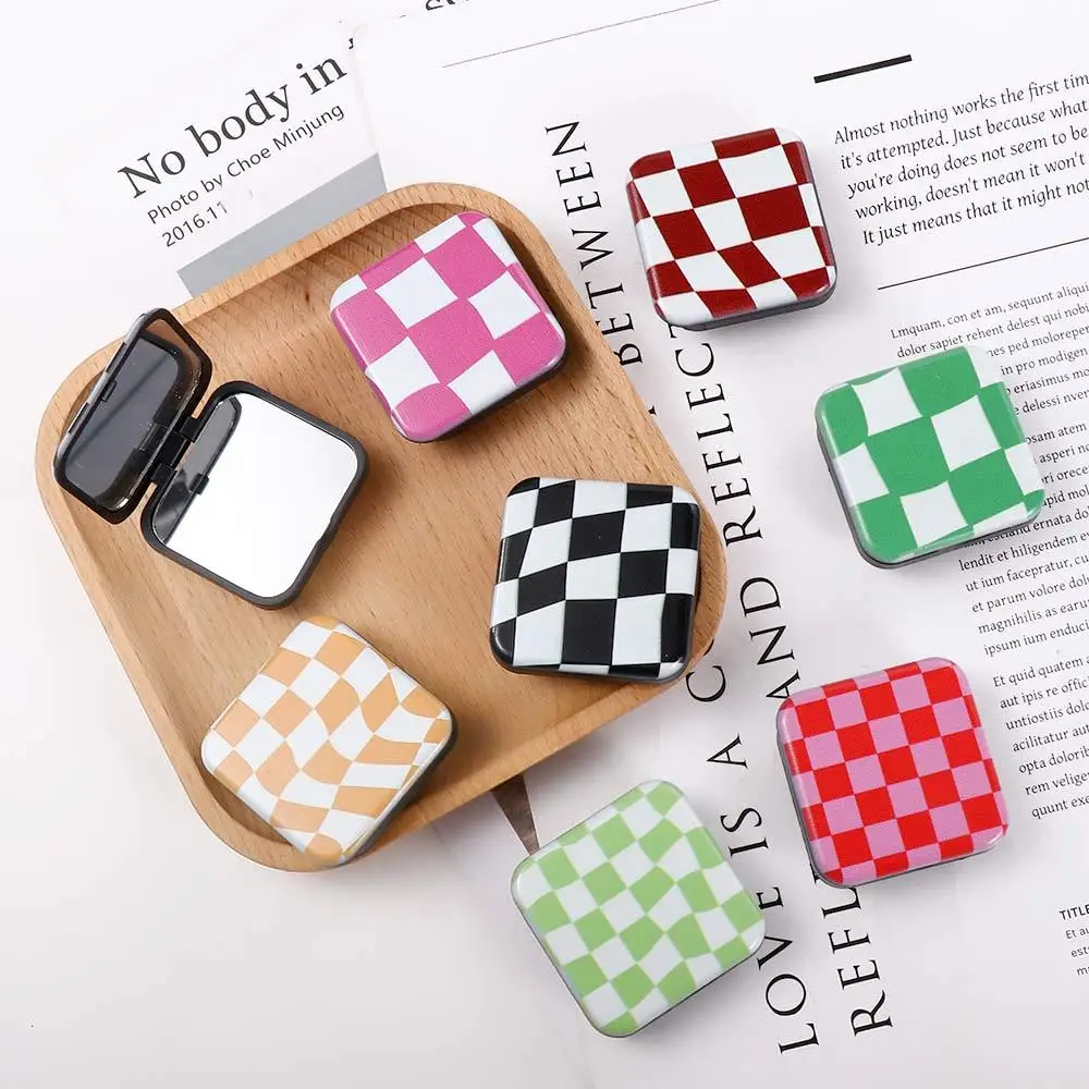 Grip Folding Phone Bracket Personalized Women Girls Accessories Cosmetic Mirror Plaid Mirror Phone Stand Holder Makeup Mirror