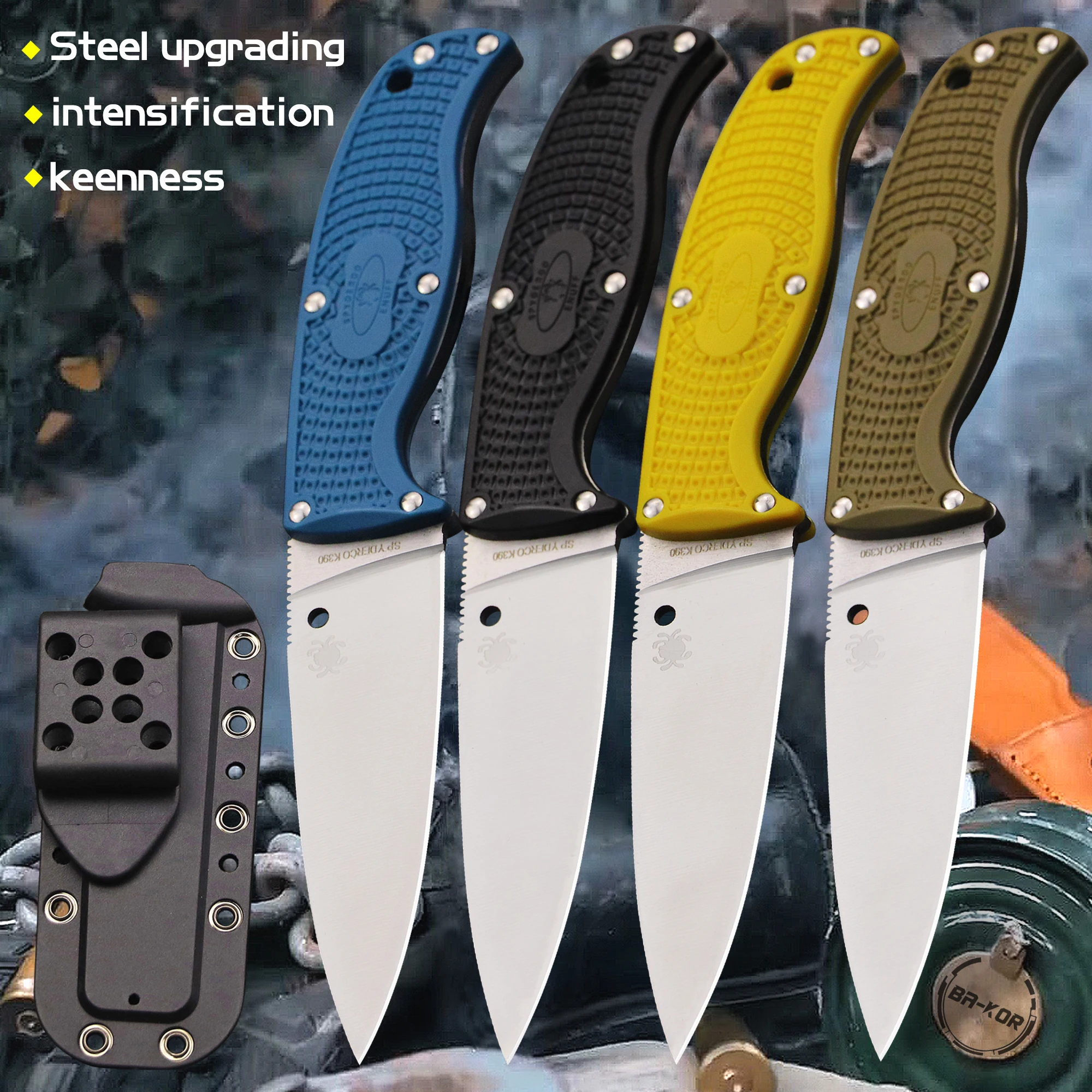 Cuchillo de caza al aire libre de EE. UU. + funda k, cuchillo de supervivencia de aventura para viajes al aire libre, cuchillo de herramienta EDC para acampar y pescar