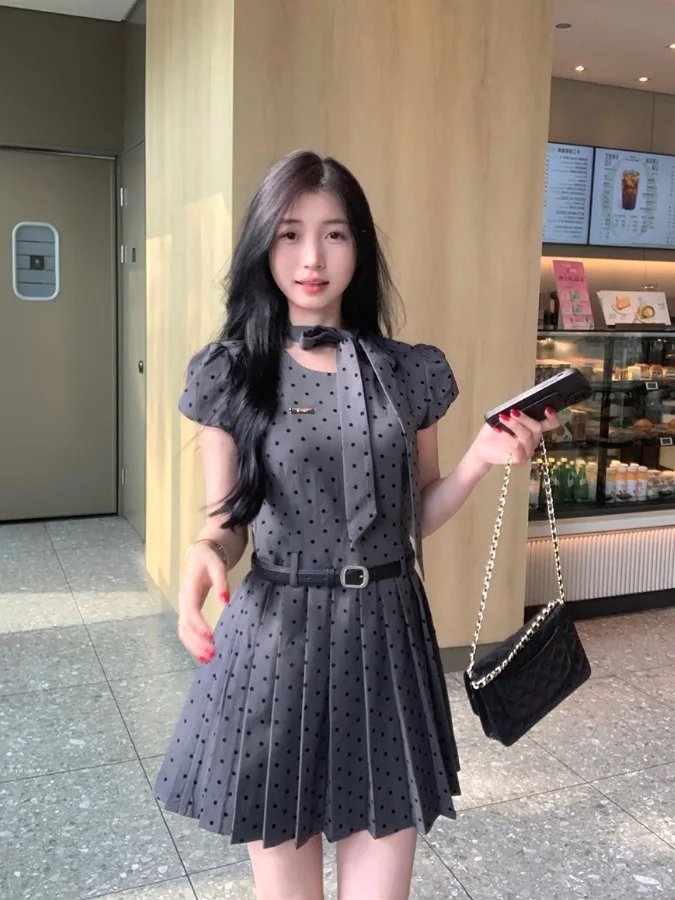 

plus Size Women's Sweet Polka Dot ort Sve Dr Slimming A-Line Skirt High Waist Commuter Sle Summer New Arrival