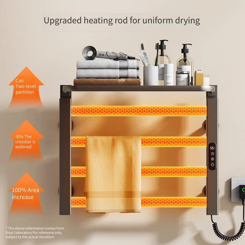 Multi-Electric Heated Towel Warmer Rack Carbon Fiber Heat Adjust Temperature Dryer LED Touch Timing IPX4 Waterproof Mite Removal