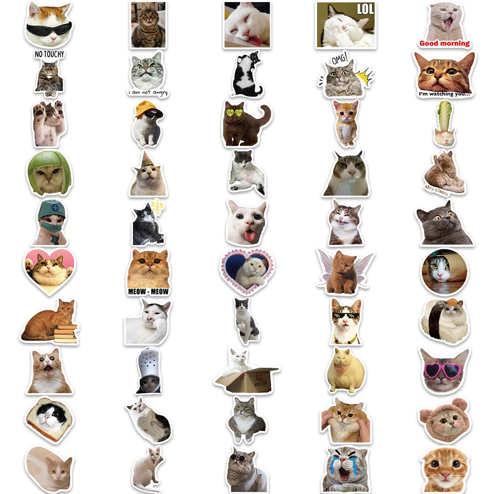 10/30/50/100pcs Cute Cartoon Cat Funny Meme Stickers Decals Laptop Car Phone Guitar Suitcase Waterproof Sticker Kids Classic Toy