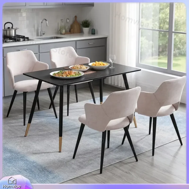 4 Pack Scandinavian Dining Chairs Fabric Upholstered Soft Seat Metal Legs for Kitchen Living Room Beige 47x48x80 cm Modern