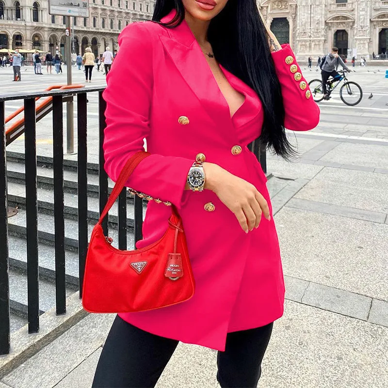 Women Casual Blazer Elegant Dress Small Coat Office Lady Slim Long Sleeve Double Breasted New Spring Autumn Thin Suit