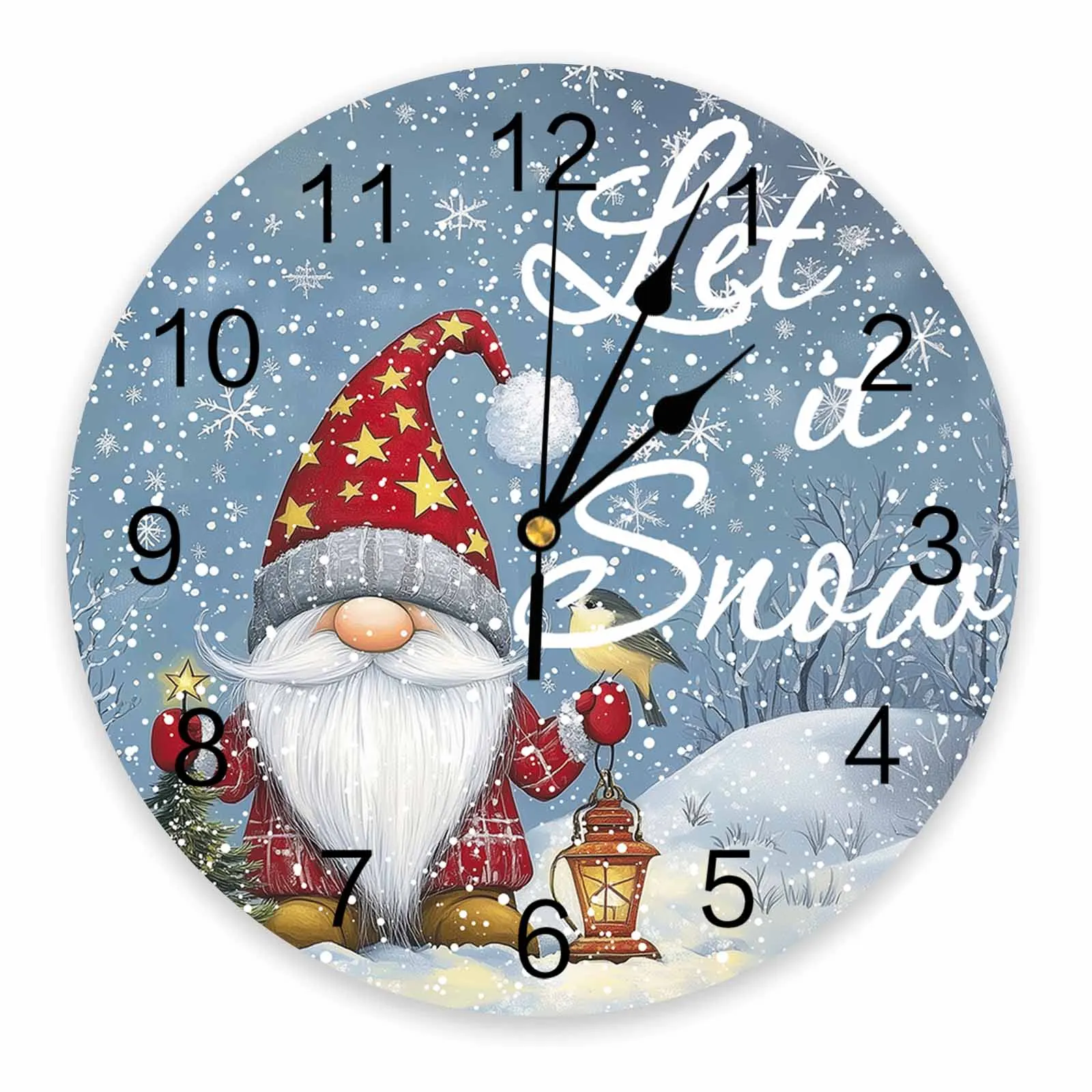 Illustration Dwarf Snowflake Christmas Tree Modern Home Decor Digital Clock Living Room Decor Wall Stickers Wall Clocks