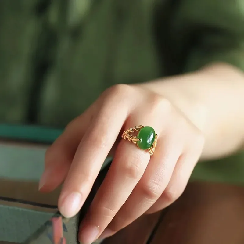 

Imitation Natural Hetian Copper Jade Rings Accessories Jewelry Gifts for Women Talismans 18K Gold Plated Jewelry Кольцо Женское
