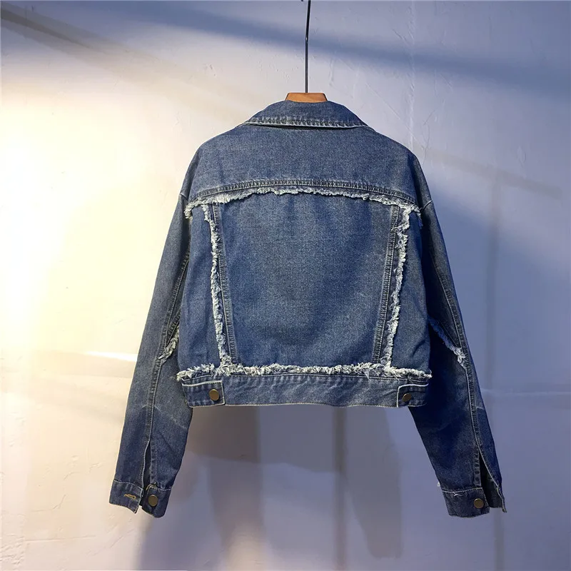 Nice Pop Women Jacket Autumn Denim Blue Long Sleeve Short Coat Jeans Jacket Women Streetwear Boyfriend Outerwear Large Size 1045