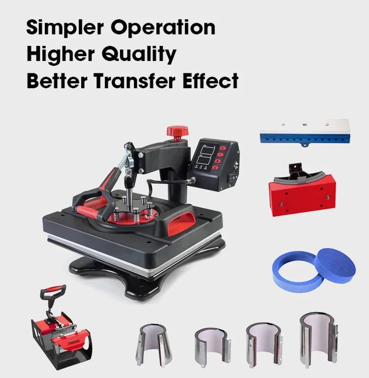 تتضمن آلة الضغط الحراري 9 في 1 سخان مضخة أساسي لنقل الحرارة على مكونات ألغاز القمصان والملابس