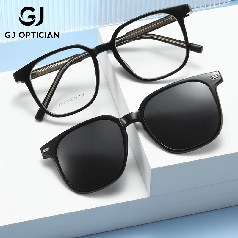 

GJ OPTICIAN Trendy Korean Magnetic Suction Sleeve Polarizing Clip Myopia Sunglasses Anti Blue Light Reading Prescription Glasses