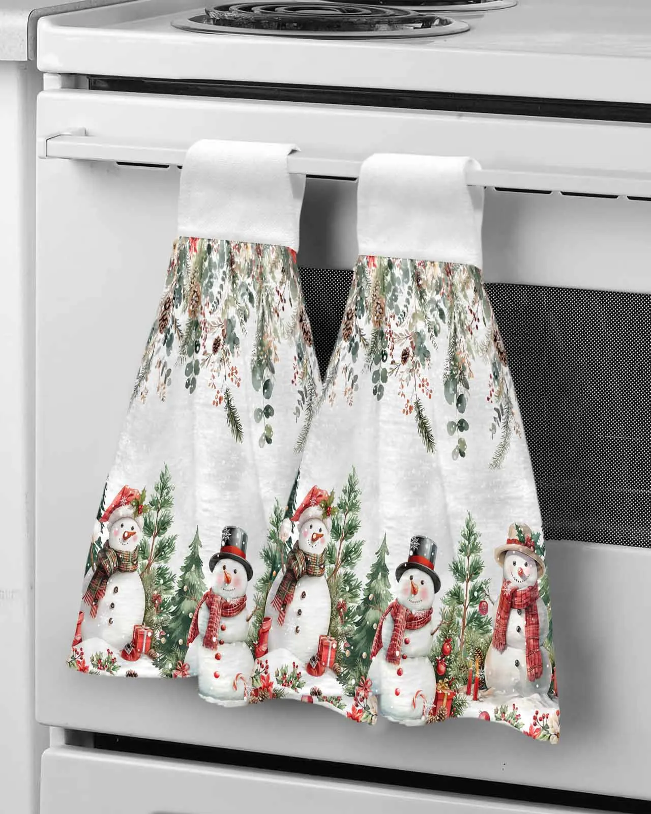 Christmas Pine Leaf Berry Hazelnut Snowman Hand Towels Microfiber Bath Hanging Cloth Quick Dry Cleaning Cloth Xmas Kitchen Towel