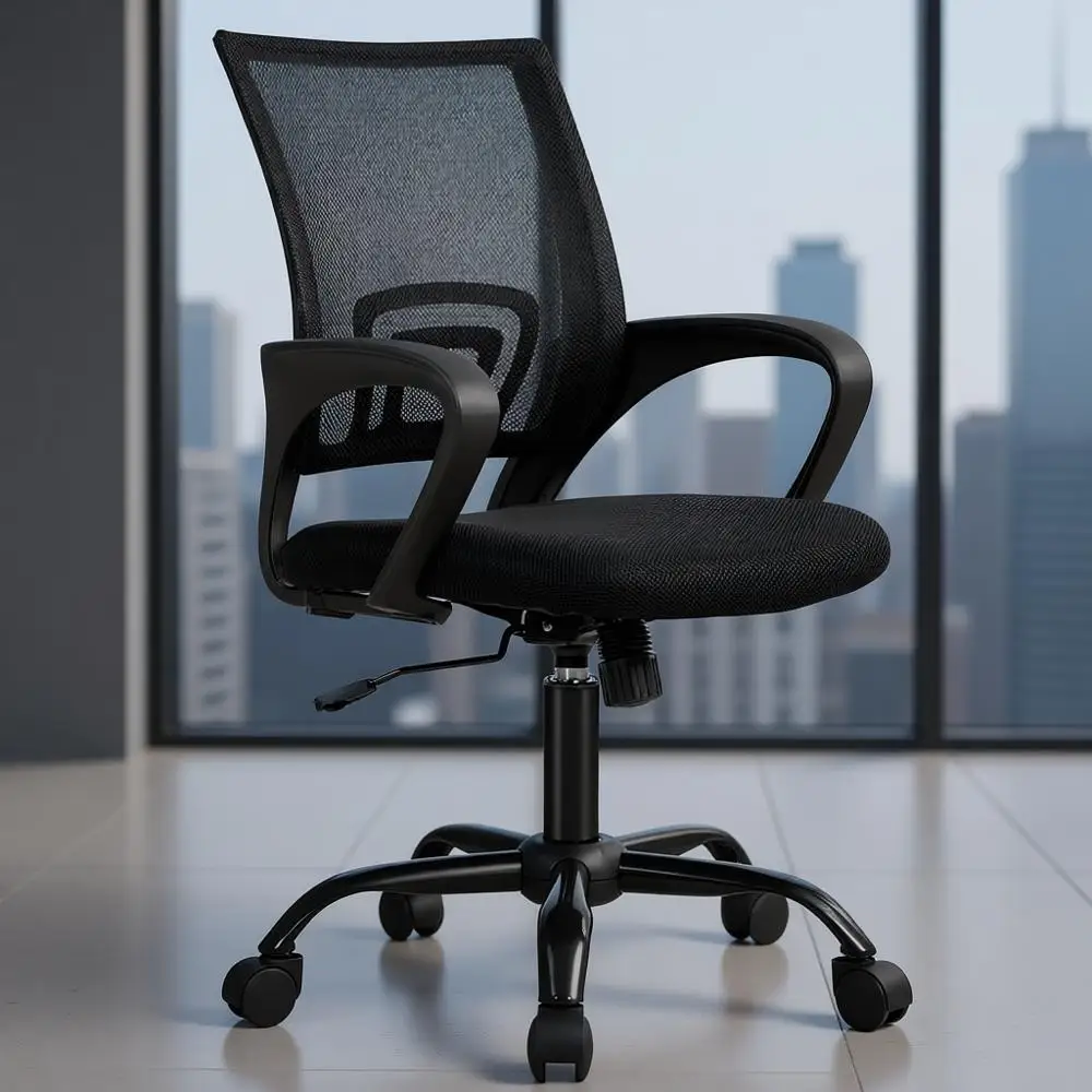 

Эргономичное офисное кресло с сетчатой спинкой, регулируемое поворотное кресло для комфорта и снятия боли в спине (черное)