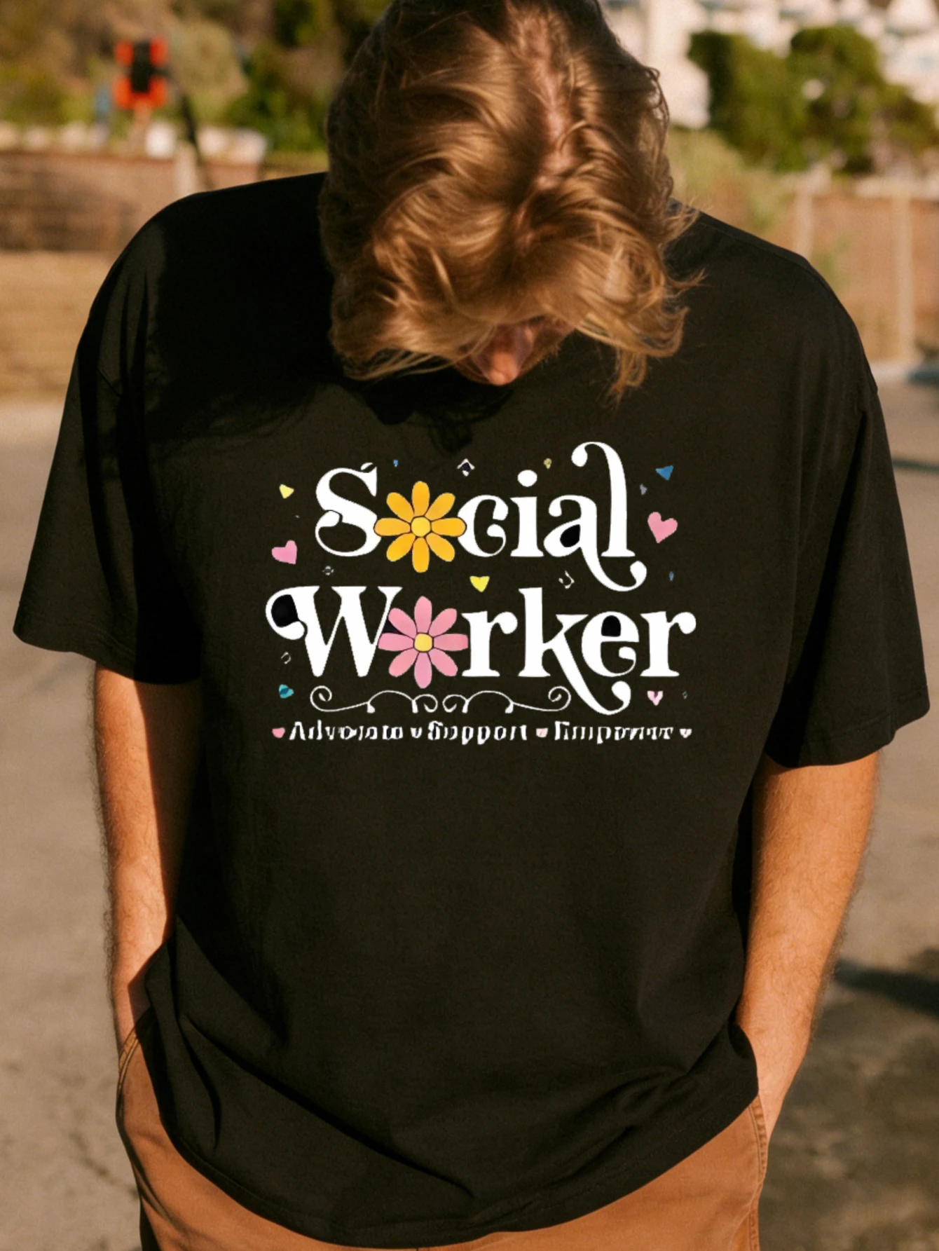 

Мужская хлопковая футболка с графическим принтом Social Worker, свободного кроя, с короткими рукавами, летняя повседневная уличная одежда, мужская футболка