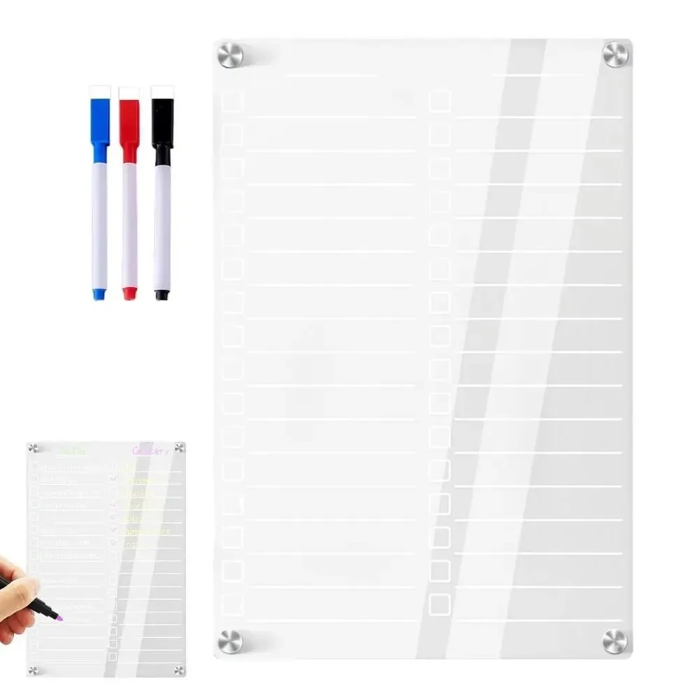 Reusable Fridge Weekly Calendar Multifunctional Transparent Magnetic Acrylic Weekly Planner Frameless with 3/8 Markers