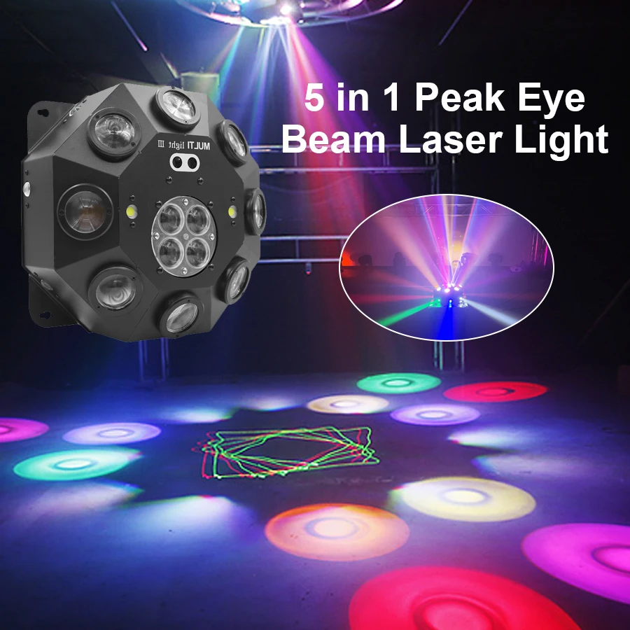 5 in 1 LED Projector Stage Effect Laser Beam Strobe Flash DMX512 Bee Eye DJ Disco Bar Party Music Light